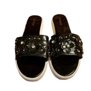 Nine West Sandals Womens Size 8 Black Embellished Summer Beach